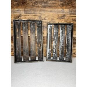 Set of 2 Rustic Wood Serving Trays Set Farmhouse Distressed Decor Handles
